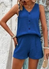 Kadın Askılı Kolsuz V Yakalı önden Düğmeli Bürümcük Bluz Ve Short Ikili Takım