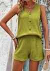 Kadın Askılı Kolsuz V Yakalı önden Düğmeli Bürümcük Bluz Ve Short Ikili Takım
