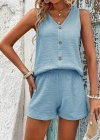 Kadın Askılı Kolsuz V Yakalı önden Düğmeli Bürümcük Bluz Ve Short Ikili Takım