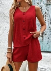 Kadın Askılı Kolsuz V Yakalı önden Düğmeli Bürümcük Bluz Ve Short Ikili Takım