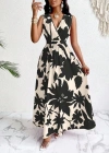 Kadın Askılı Kruvaze Yakalı çiçek Desenli Uzun Süprem Elbise
