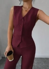 Kadın Askılı önden Düğmeli Bluz Ve Pantolon Keten Ikili Takım