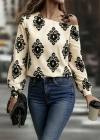 Kadın Askılı Uzun Kollu Omuzlardan Açık Desenli Mosskrep Bluz