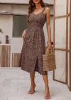 Kadın Askılı V Yakalı Beli Lastikli Yırtmaçlı Süprem Midi Elbise