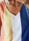 Kadın Askılı V Yakalı çok Renkli Triko Bluz