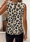 Kadın Askılı V Yakalı Leopar Desenli Süprem Bluz