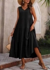 Kadın Askılı V Yakalı Uzun Dokuma Viskon Elbise