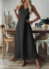 Kadın Askılı V Yakalı Uzun Elbise