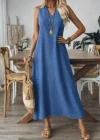Kadın Askılı V Yakalı Uzun Elbise
