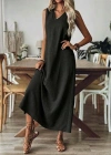 Kadın Askılı V Yakalı Uzun Elbise