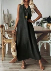 Kadın Askılı V Yakalı Uzun Elbise