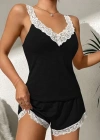 Kadın Askılı V Yakalı Viskon Bluz Ve Short Gecelik Takım