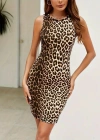 Kadın Askılı Yuvarlak Yaka Leopar Desenli Süprem Elbise