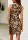Kadın Askılı Yuvarlak Yaka Leopar Desenli Süprem Elbise