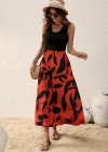 Kadın Askılı Yuvarlak Yaka üst Viskon Alt Desenli Uzun Süprem Elbise