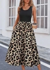 Kadın Askılı Yuvarlak Yaka üst Viskon Alt Leopar Desenli Süprem Uzun Elbise