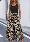 Kadın Askılı Yuvarlak Yaka üst Viskon Alt Leopar Desenli Süprem Uzun Elbise
