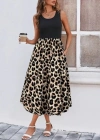 Kadın Askılı Yuvarlak Yaka üst Viskon Alt Leopar Desenli Süprem Uzun Elbise