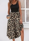 Kadın Askılı Yuvarlak Yaka üst Viskon Alt Leopar Desenli Süprem Uzun Elbise