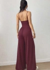 Kadın Askılı Yuvarlak Yaka Uzun Viskon Tulum