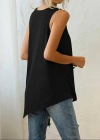 Kadın Askılı Yuvarlak Yakalı Asimetrik Kesim Detaylı Viskon Bluz