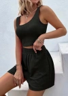 Kadın Askılı Yuvarlak Yakalı Burgu Krop Ve Bluz Short Ikili Takım