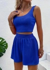 Kadın Askılı Yuvarlak Yakalı Burgu Krop Ve Bluz Short Ikili Takım