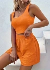 Kadın Askılı Yuvarlak Yakalı Burgu Krop Ve Bluz Short Ikili Takım