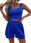 Kadın Askılı Yuvarlak Yakalı Burgu Krop Ve Bluz Short Ikili Takım