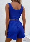 Kadın Askılı Yuvarlak Yakalı Burgu Krop Ve Bluz Short Ikili Takım