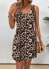 Kadın Askılı Yuvarlak Yakalı Kısa Leopar Desenli Süprem Elbise