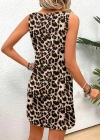 Kadın Askılı Yuvarlak Yakalı Kısa Leopar Desenli Süprem Elbise