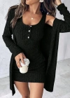 Kadın Askılı Yuvarlak Yakalı önü Düğmeli şardonlu Kaşkorse Mini Elbise Ve Kısa Ceket