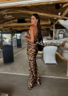 Kadın aten Kumaş Leopar Desenli Uzun Askılı Elbise
