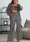 Kadın Bağcık Detaylı Dıjıtal Baskılı Dalgıç Kumaş 3;lü Takım