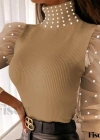 Kadın Balıkçı Yaka Kolları Tül Inci Detay Fırsat ürün Bluz