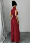 Kadın Balıkçı Yaka Kolsuz Incili Beli Kuşaklı Uzun Janjan Tulum