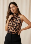 Kadın Balıkçı Yakalı Omuzlardan Açık Leopar Desenli Süprem Bluz