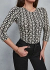 Kadın Baskılı Bisiklet Yaka Bluz