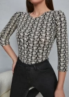 Kadın Baskılı Bisiklet Yaka Bluz