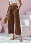 Kadın Bel Büzgü Ve Düğme Detay Kapri Keten Pantolon