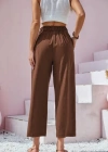 Kadın Bel Büzgü Ve Düğme Detay Kısa Geniş Paça Keten Pantolon