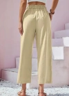 Kadın Bel Büzgü Ve Düğme Detay Kısa Geniş Paça Keten Pantolon