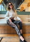 Kadın Bel Ve Paça Lastikli Detay Yanları Leopar Detay Bağcıklı Deri Pantolon