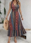 Kadın Beli Gipeli Etnik Desen Sıfır Kol Süprem Elbise