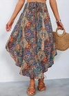 Kadın Beli Lastikli Bağcıklı Asimetrik Kesim Detaylı Desenli Bürümcük Etek