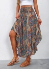 Kadın Beli Lastikli Bağcıklı Asimetrik Kesim Detaylı Desenli Bürümcük Etek