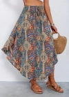 Kadın Beli Lastikli Bağcıklı Asimetrik Kesim Detaylı Desenli Bürümcük Etek
