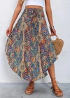 Kadın Beli Lastikli Bağcıklı Asimetrik Kesim Detaylı Desenli Bürümcük Etek