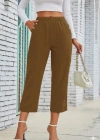Kadın Beli Lastikli Düğme Ve Cep Detaylı Kapri Ithal Keten Pantolon